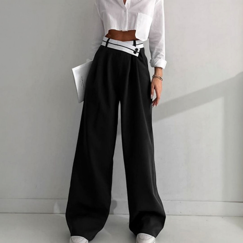 Commense Elegant Black Wide Leg Trousers